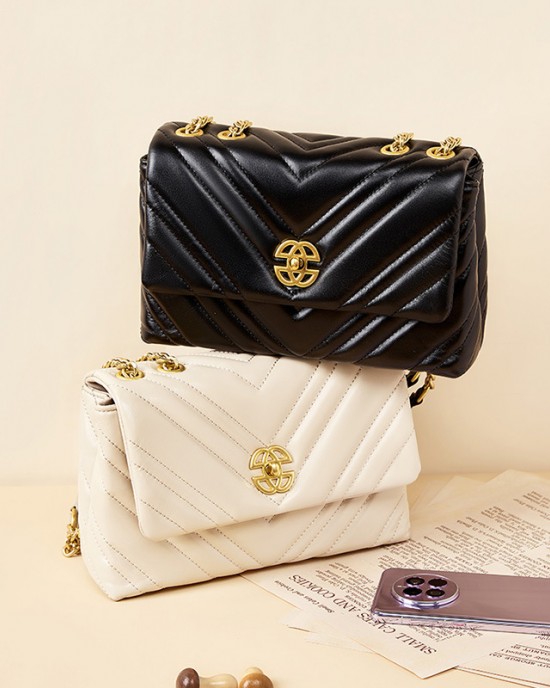 Premium diamond-patterned chain small square bag, 2025 new women's cowhide underarm bag, genuine leather shoulder bag