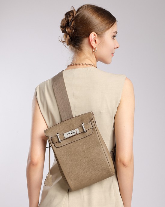 Cross-border Togo top-grain cowhide Kelly crossbody chest bag, unisex backpack, fashionable genuine leather shoulder bag