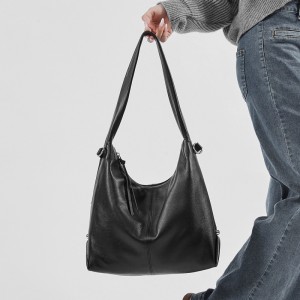 Genuine leather large-capacity stylish new Korean-style trendy solid color casual commuter shoulder tote bag