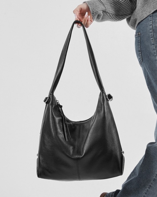 Genuine leather large-capacity stylish new Korean-style trendy solid color casual commuter shoulder tote bag