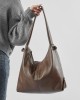 Genuine leather large-capacity stylish new Korean-style trendy solid color casual commuter shoulder tote bag