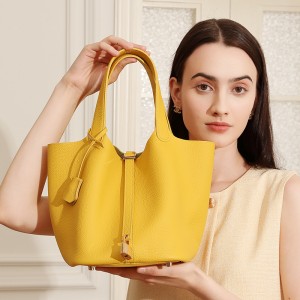 Oversized, high-quality genuine leather basket, TC, top-grain cowhide, niche, high-end, exquisite handbag bucket bag