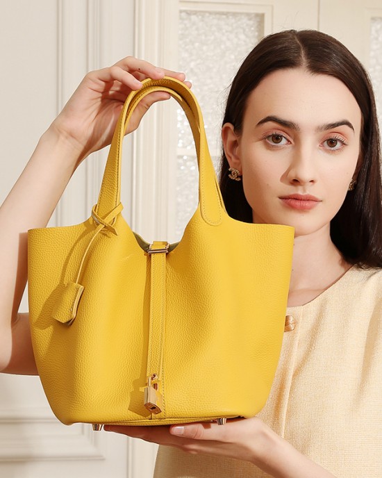 Oversized, high-quality genuine leather basket, TC, top-grain cowhide, niche, high-end, exquisite handbag bucket bag