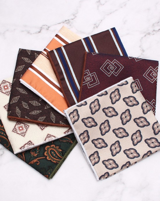 Leier's business suit pocket squares, patterned wedding handkerchiefs, small party squares, and suit accessories.