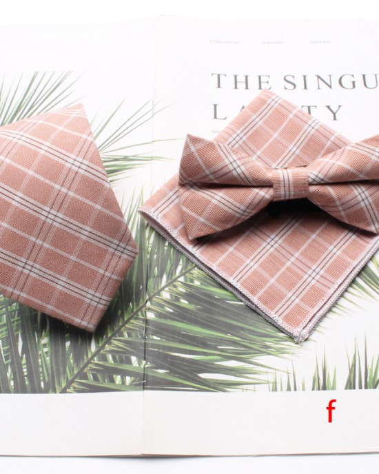 Polyester-cotton business formal suit ties, men's plaid chest scarf, banquet handkerchief. Three-piece suits available for wholesale from manufacturers.