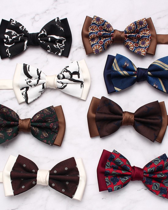 New double-stitched men's bow ties, trendy yarn-dyed jacquard suit accessories, and vintage bow ties, available for wholesale