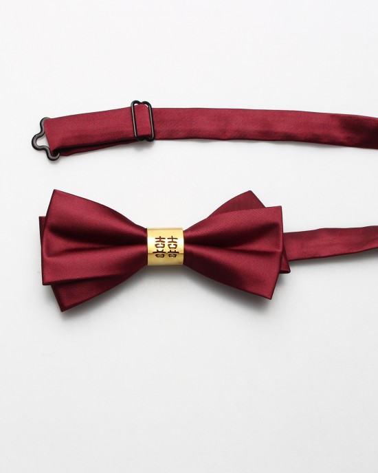 Red wedding tie with a "happiness" character, solid-color wedding bow ties for groomsmen, formal wedding bow ties, bow tie ties for suits