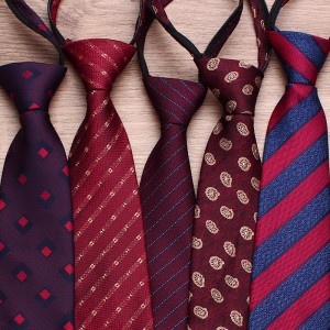Lei'er lazy zipper tie, men's casual wedding tie, burgundy, easy-pull tie, factory in stock and wholesale.