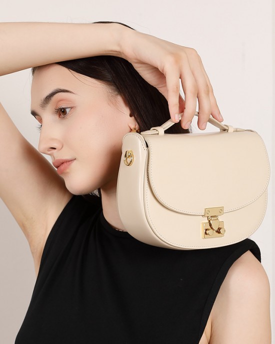 Niche design commuter handbag, luxurious genuine leather crossbody bucket bag, single shoulder bag for women, ins-style bucket bag