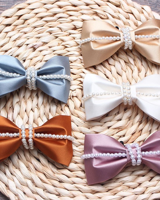 Manufacturer Solid Color Polyester Bow Ties, Casual Fashion, Creative Pearl Customized Bow Ties, New Collars, In-Stock