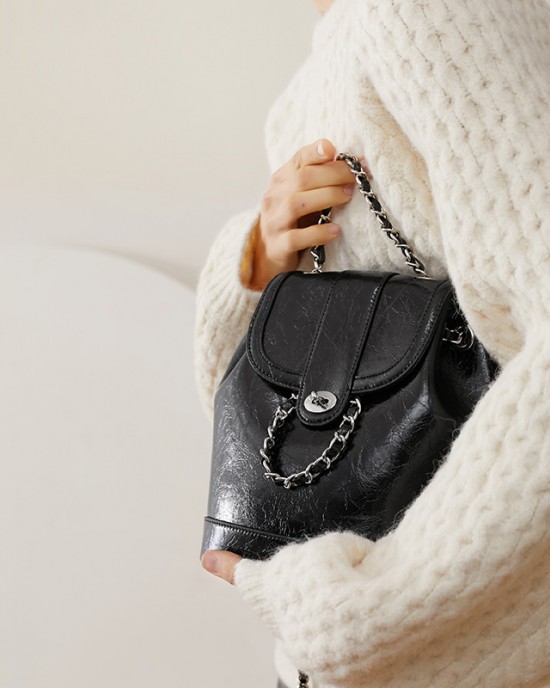 Special Price: 2025 Korean Niche Chanel-Style Chain Bag, Large Capacity, Retro Cowhide Shoulder/Crossbody Bucket Bag