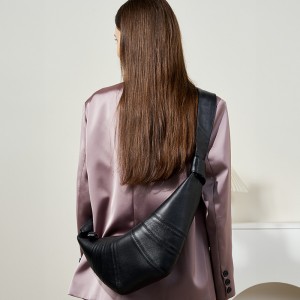 French Niche First-Grain Lambskin Croissant Bag, Lazy Croissant Bag, Genuine Leather Single-Shoulder Crossbody Dumpling Bag for Women