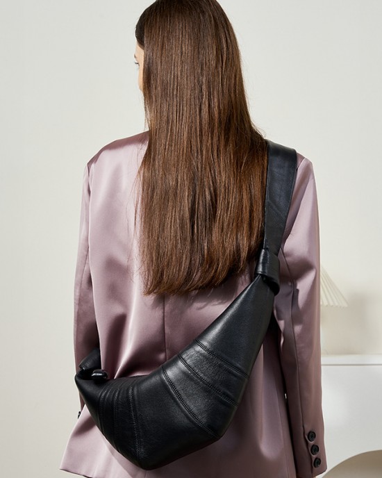 French Niche First-Grain Lambskin Croissant Bag, Lazy Croissant Bag, Genuine Leather Single-Shoulder Crossbody Dumpling Bag for Women