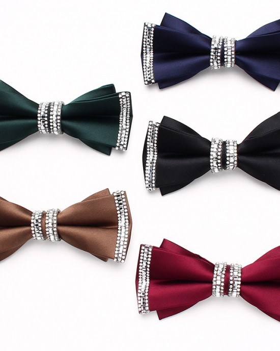 Silver diamond bow ties, men's diamond bow ties, stylish Korean-style bow ties for groomsmen and groomsmen, manufacturer.