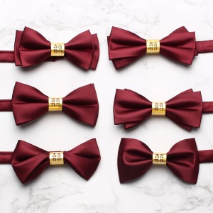Red wedding tie with a "happiness" character, solid-color wedding bow ties for groomsmen, formal wedding bow ties, bow tie ties for suits