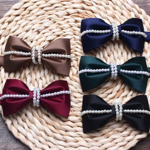 Manufacturer Solid Color Polyester Bow Ties, Casual Fashion, Creative Pearl Customized Bow Ties, New Collars, In-Stock