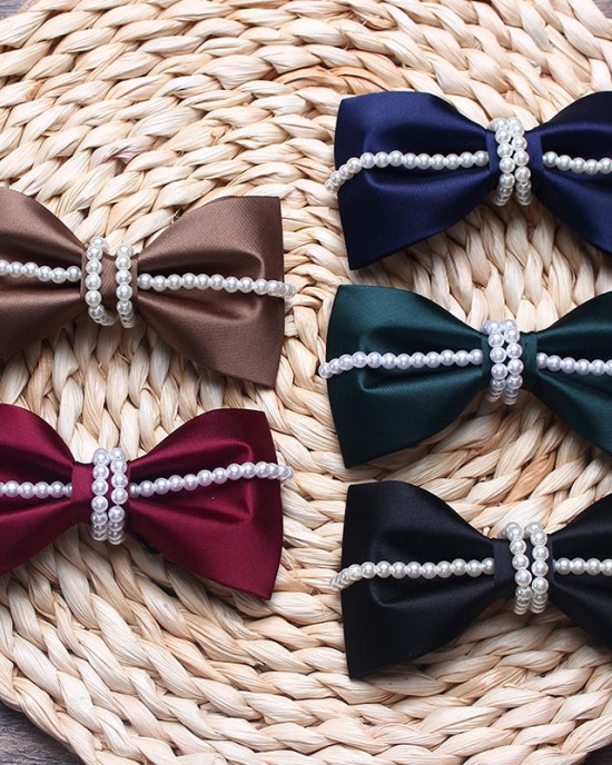 Manufacturer Solid Color Polyester Bow Ties, Casual Fashion, Creative Pearl Customized Bow Ties, New Collars, In-Stock