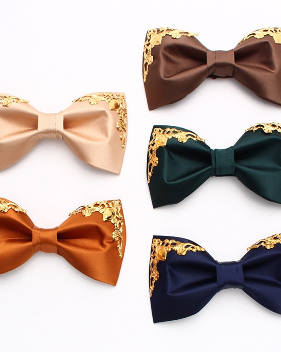 Leier men's stylish bow ties, trendy shirts, suits, banquets, and wedding accessories, including bow ties with gold embellishments.