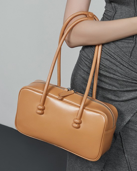 Genuine Leather Underarm Bag 2025 New Large Capacity Boston Women's Single Shoulder Bag Bowling Bag Golf bags