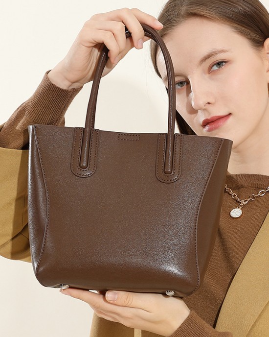 2025 new genuine leather women's bag, simple, artistic, retro, tree paste leather bucket bag, versatile shoulder and crossbody bag