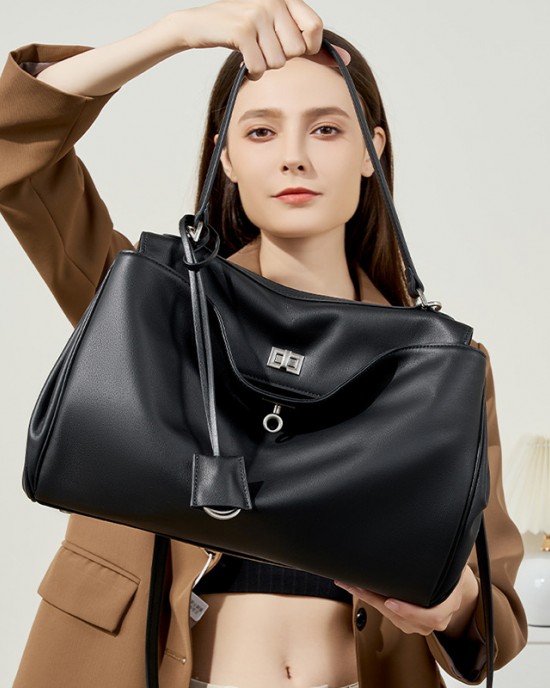 2025 new Rodeo Kelly tote bag, large-capacity smooth calfskin shoulder and handbag with lock closure, suitable for commuting.