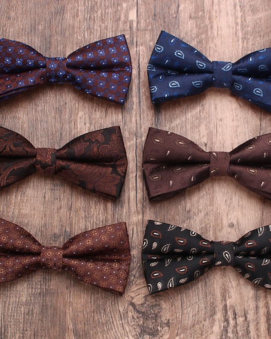 New men's bow ties, stylish boxer-style business casual polyester bow ties, manufacturer, and wholesale men's striped bow ties.