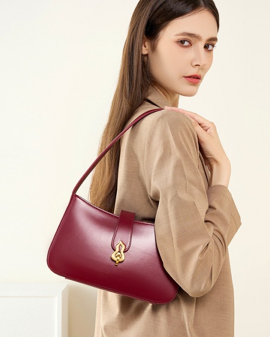 New genuine leather women's bag, niche bridal bag, youthful red, high-quality underarm bag, daily shoulder bag