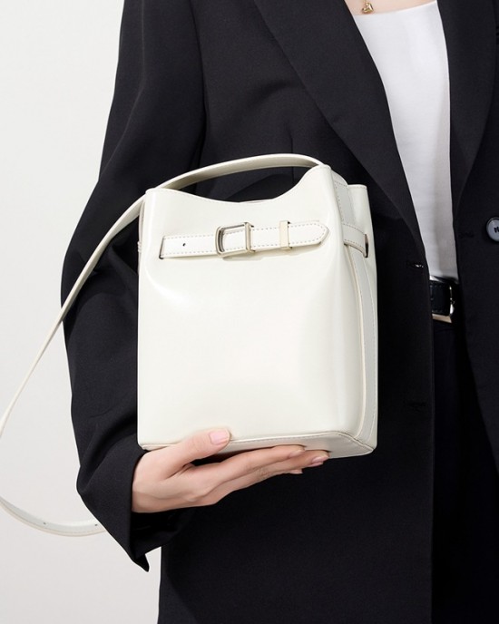 Vintage leather women's shoulder bag, luxury bucket bag, vintage top-grain cowhide crossbody bag