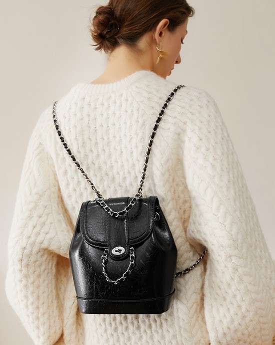 Special Price: 2025 Korean Niche Chanel-Style Chain Bag, Large Capacity, Retro Cowhide Shoulder/Crossbody Bucket Bag