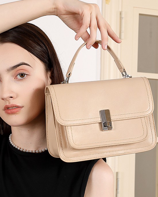 New Top-Grain Cowhide Bag, Large-Capacity Single-Shoulder Handbag, Motorcycle Bag, Women's Commuter Bag, Luxury Crossbody