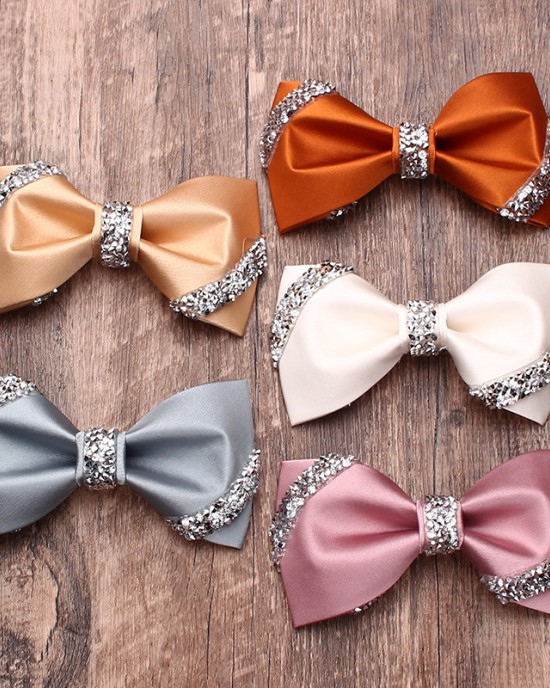 Men's fashionable and trendy shirts, suits, banquets, wedding accessories, solid color diamond-embellished bow ties, wholesaler