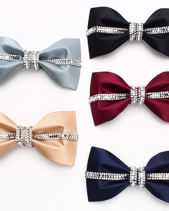 Lei'er silver bow tie, men's diamond bow tie Manufacturer of stylish Korean-style bow ties for groomsmen and groomsmen.