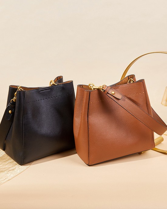 2025 spring/summer new top-grain cowhide retro genuine leather women's bag, large-capacity bucket bag, versatile shoulder/crossbody bag