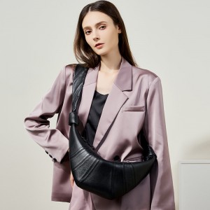 French Niche First-Grain Lambskin Croissant Bag, Lazy Croissant Bag, Genuine Leather Single-Shoulder Crossbody Dumpling Bag for Women