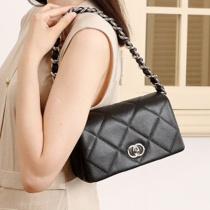 2025 summer new genuine leather women's bags, caviar pattern, Chanel-style diamond-patterned chain shoulder and crossbody bags, fashionable and versatile