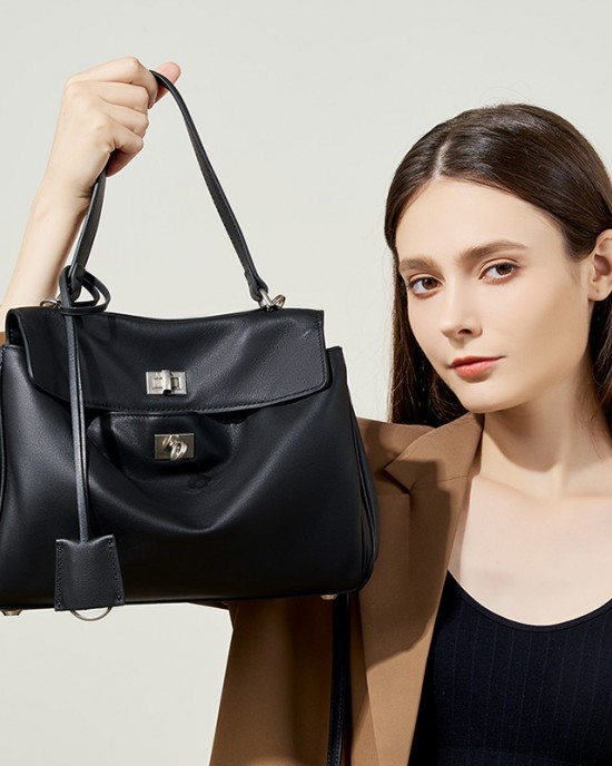 2025 new Rodeo Kelly tote bag, large-capacity smooth calfskin shoulder and handbag with lock closure, suitable for commuting.