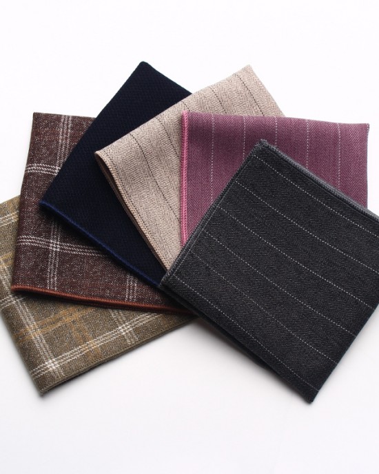 New men's suit pocket squares, striped retro and fashionable wool blend handkerchiefs, manufacturers in stock and wholesale