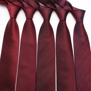 Wine-red vintage men's groom and groomsmen wedding ties, yarn-dyed polyester business ties, wholesale.