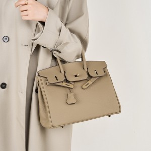 Large Litchi-Pattern Birkin Bag, Genuine Top-Grain Cowhide Handbag, Large-Capacity Kelly Bag, 2025 New Trend