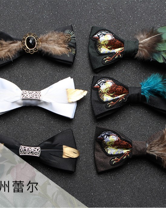 White men's bow ties, groomsmen wedding, black business bow ties, personalized diamond-studded, pearl-feathered bow ties.