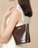 Waxed top-grain cowhide fashionable small luxury bag, 2025 new style, simple cell phone and coin bucket bag