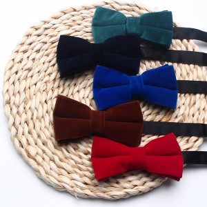 Men's plush shirt bow ties, wholesale, double-layer solid-color Korean velvet neckties for grooms and groomsmen, wedding bow tie manufacturer.